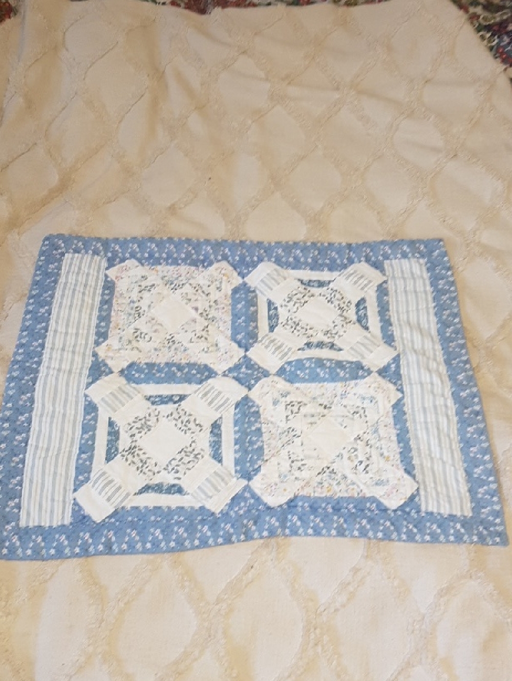 Vintage Blue and Cream Quilted Patchwork Pillow Cover